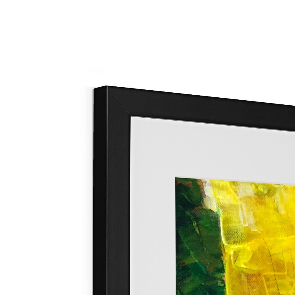 Black frame with abstract Hypericum and bee painting print