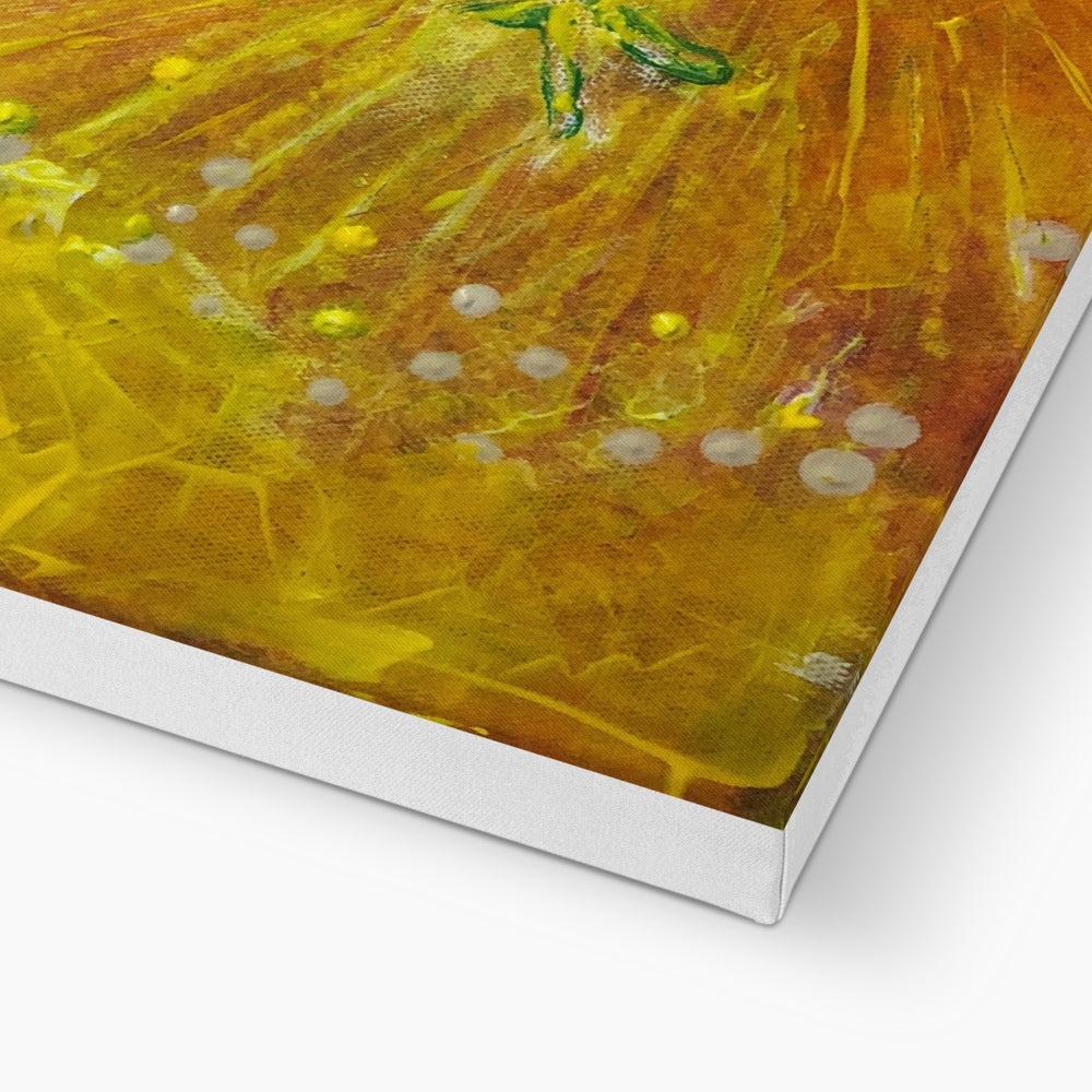 Gold and green abstract textured canvas print The Hypericum & The Bee