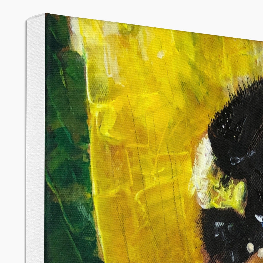 Yellow and black abstract painting on canvas, The Hypericum and The Bee print