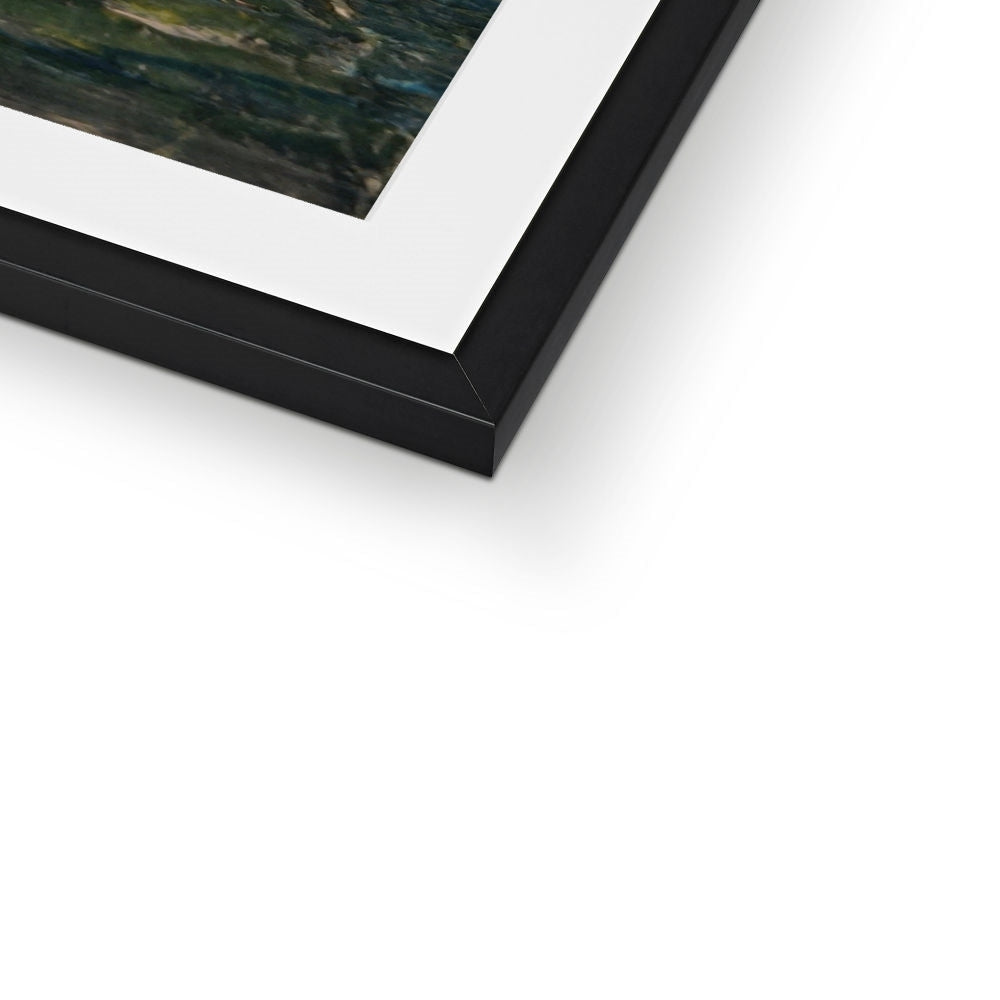 Black matte frame with white mat and dark green Impressions Of Glencoe abstract art print