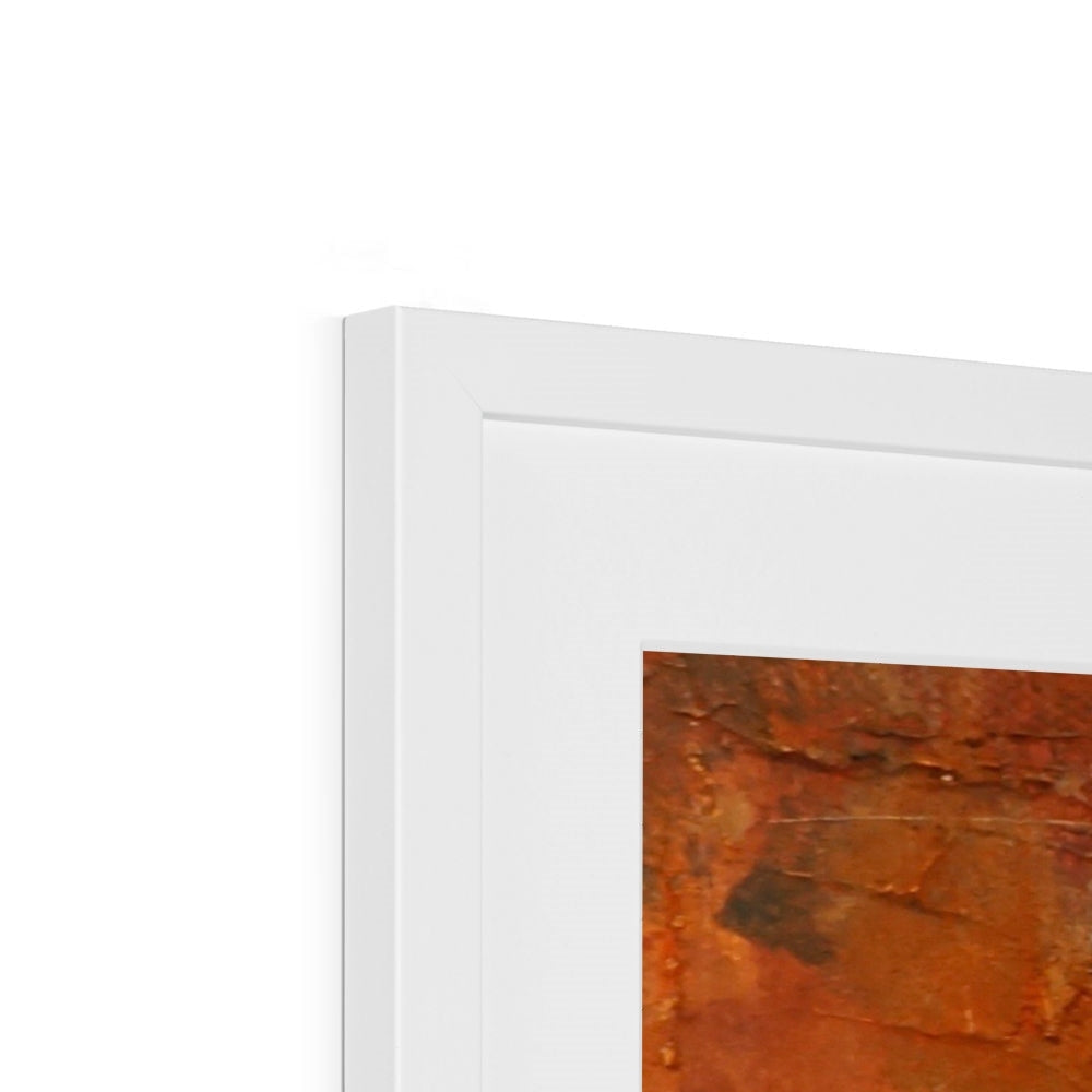 White framed abstract art print in copper brown tones textured like metal