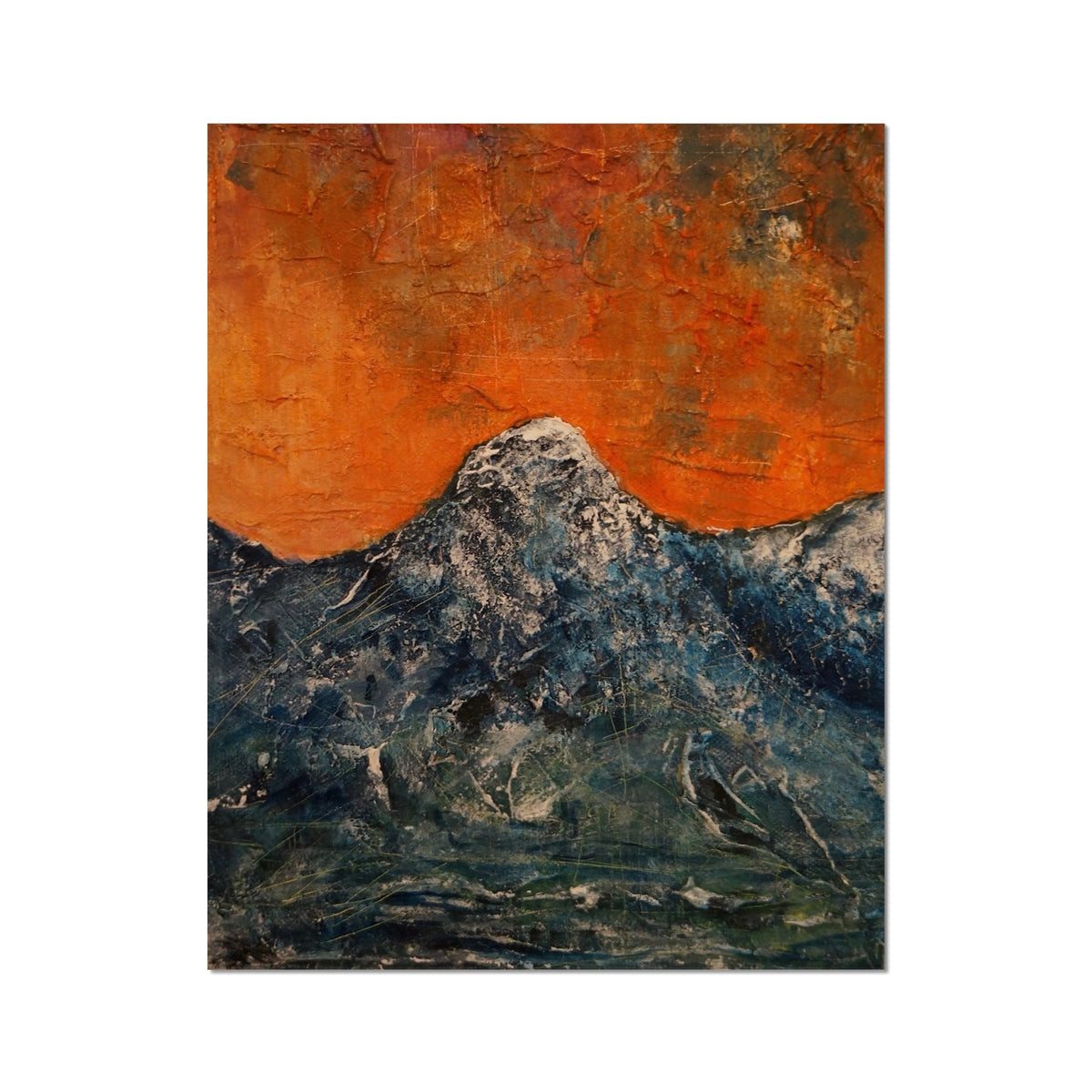 Mountain silhouette canvas print with orange sky, textured Impressions Of Glencoe artist proof