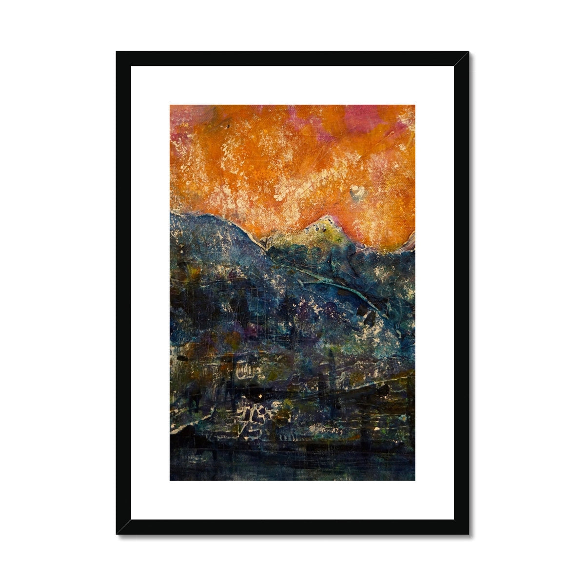 Black framed Impressions Of Glencoe ii abstract art print in orange gray tones