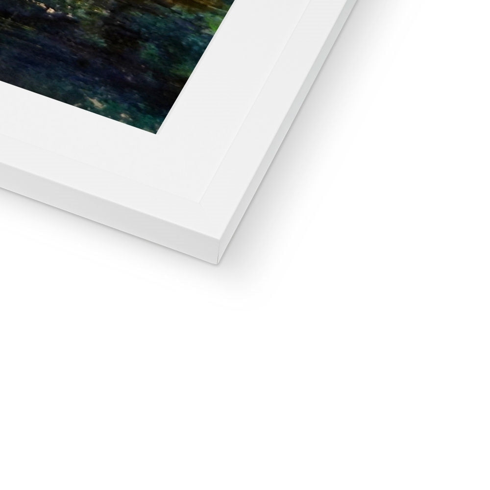White matte frame with dark green blue abstract Glencoe print
