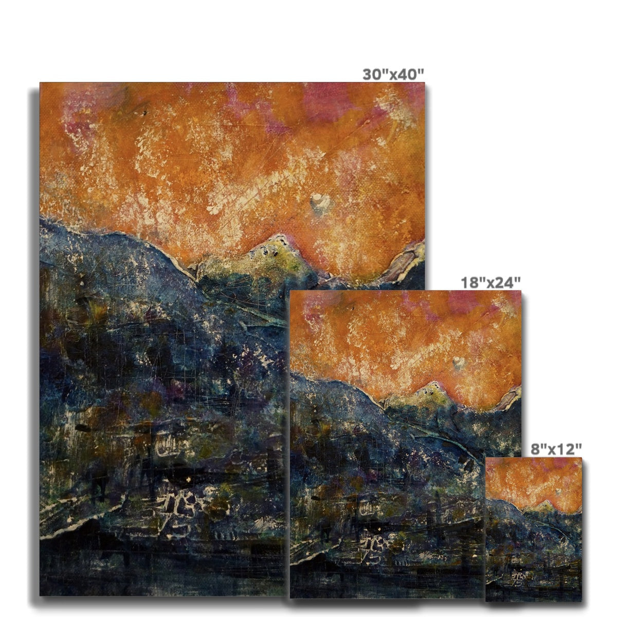 30x40 abstract painting in orange purple hues textured like rust metal Impressions Of Glencoe ii