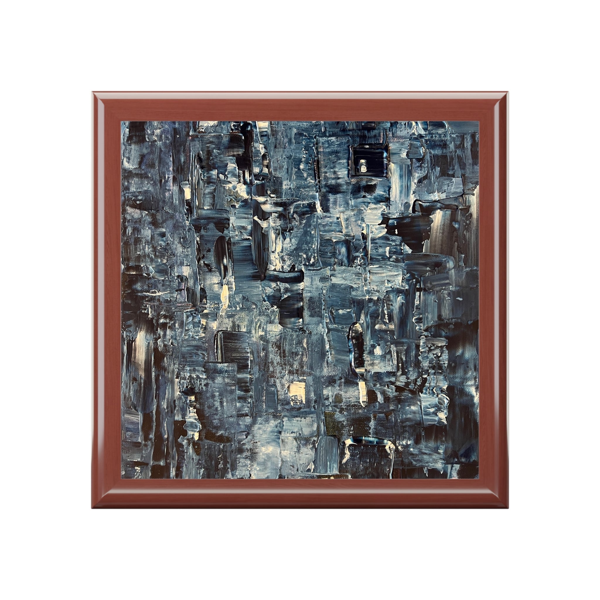 Abstract expressionist painting in dark brown frame for Inception Art Jewellery Box Scotland