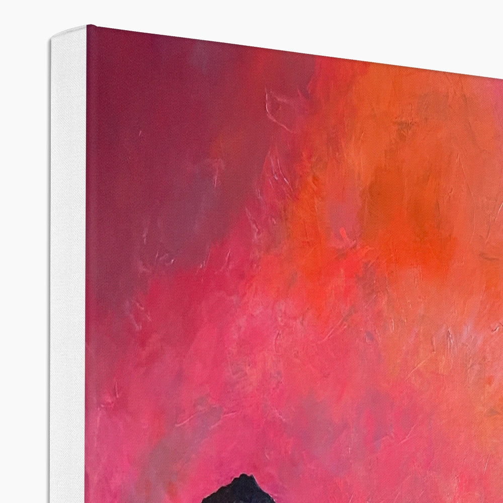 Red and orange abstract textured canvas print of Glencoe dusk mountain silhouette