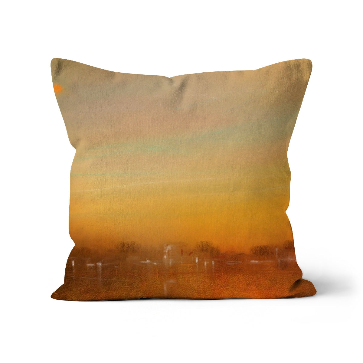 Inveraray Dusk beige and orange gradient throw pillow with subtle landscape design