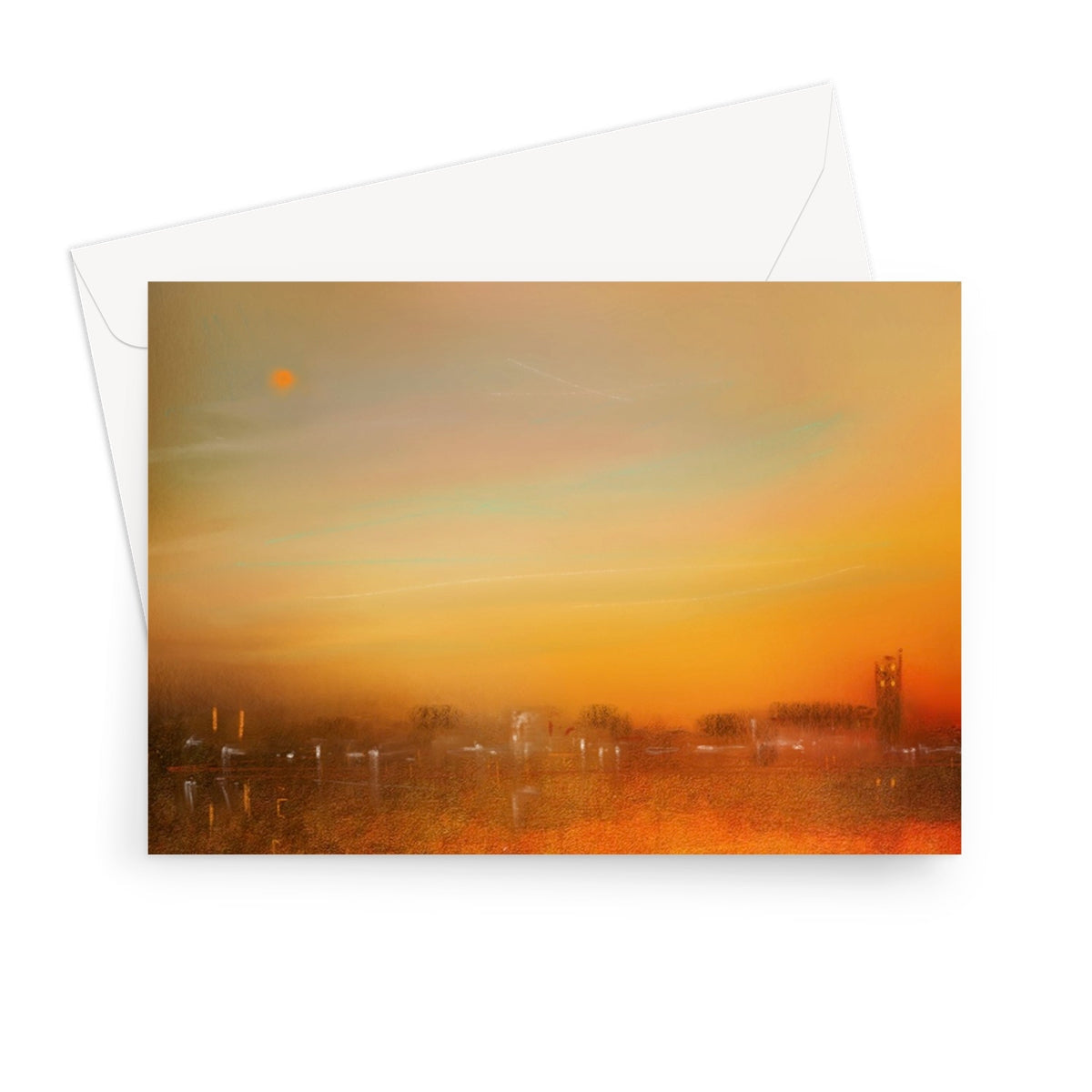 Inveraray Dusk: Orange Sunset Cityscape Greeting Card with Envelope