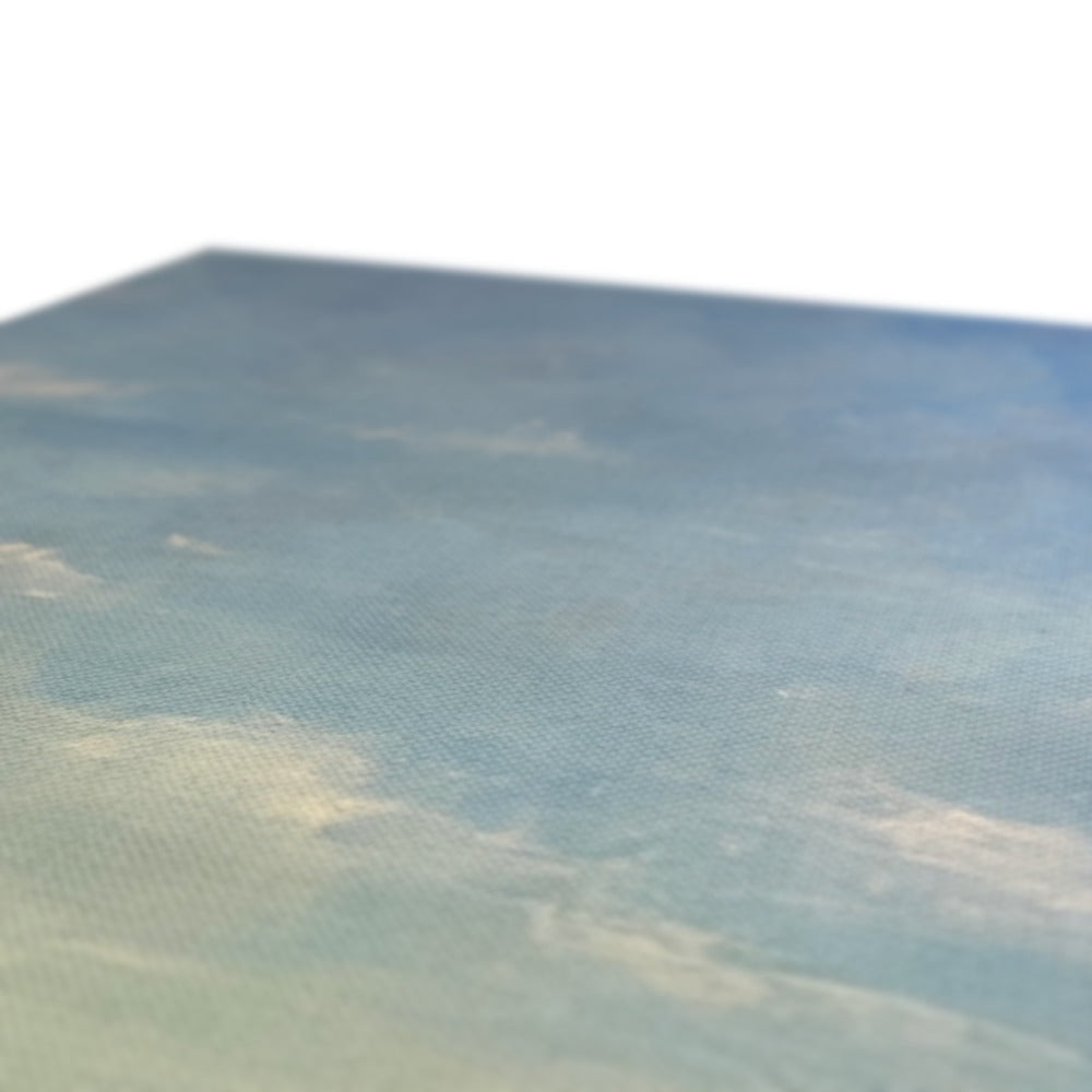 Blue and white watercolor mountain landscape with clouds canvas print