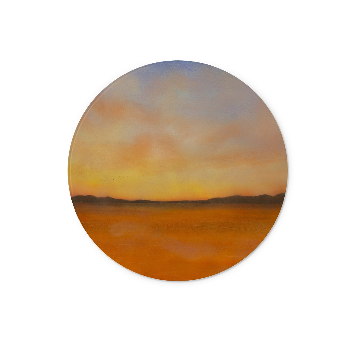 Islay Dawn Art Gifts Glass Chopping Board-Glass Chopping Boards-Hebridean Islands Art Gallery-12" Round-Paintings, Prints, Homeware, Art Gifts From Scotland By Scottish Artist Kevin Hunter