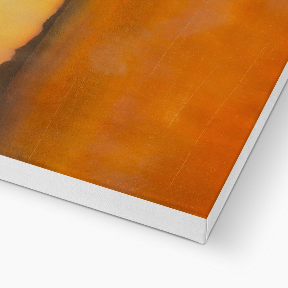 Islay Dawn orange and yellow abstract canvas print in white frame