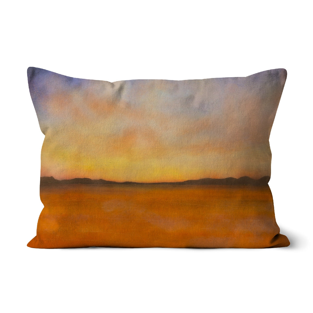 Islay Dawn Cushion: orange and gray abstract watercolor landscape pillow