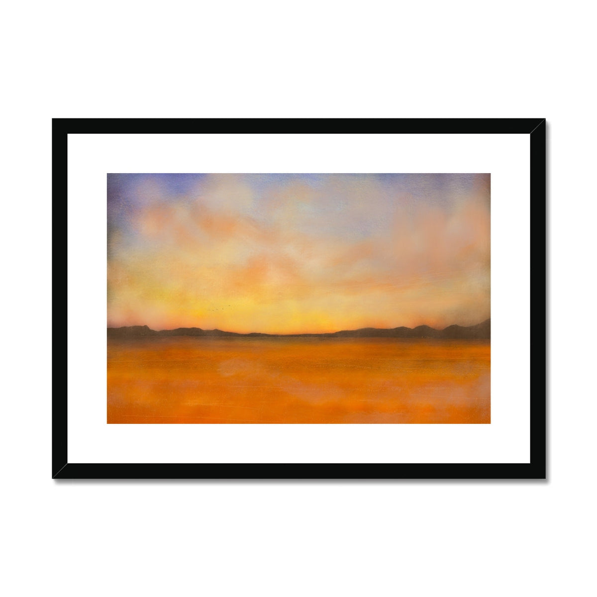 Islay Dawn minimalist sunset landscape art print in black frame