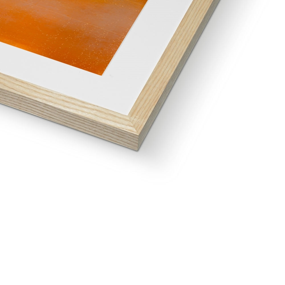 Islay Dawn Art Print in wooden frame with white mat and orange artwork