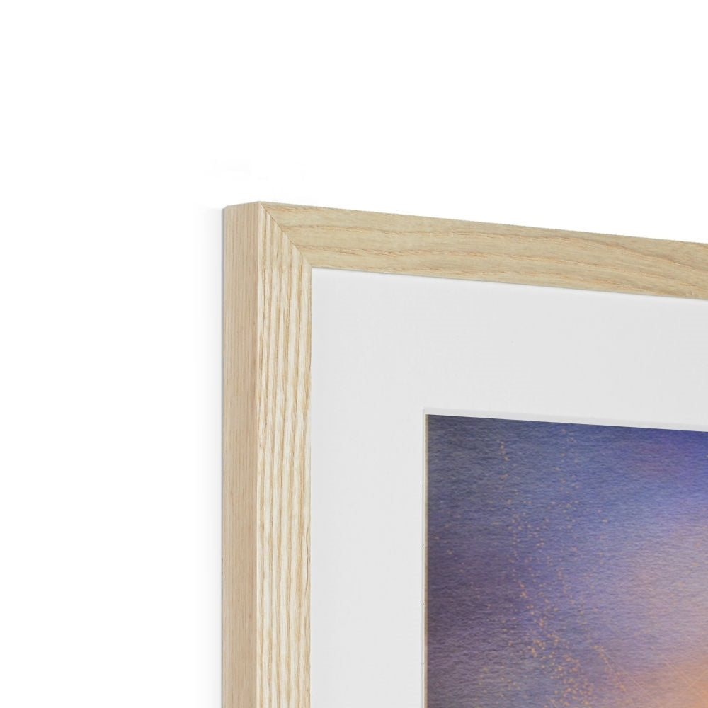 Light oak frame with white mat and purple Islay Dawn artwork