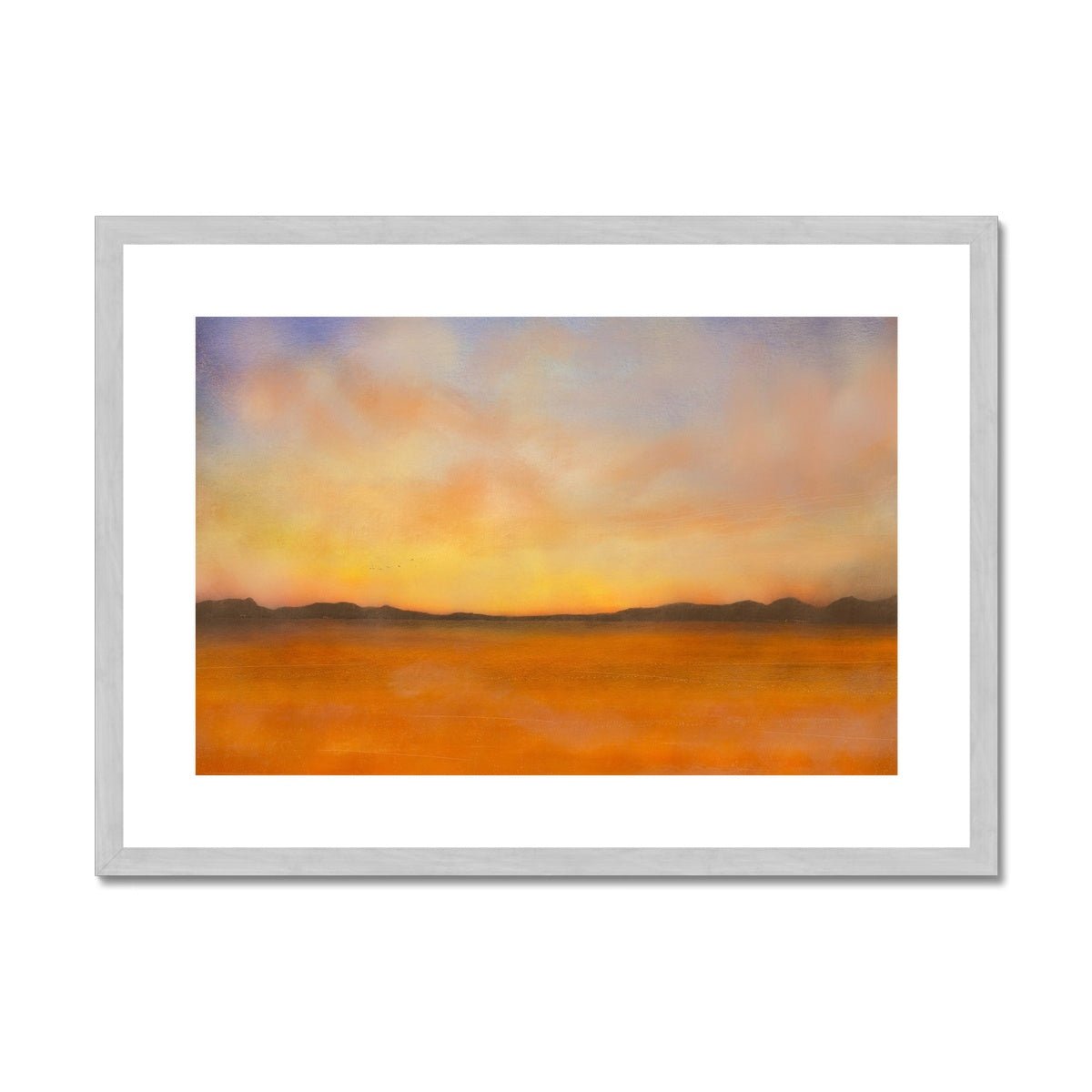 Islay Dawn Painting | Antique Framed & Mounted Prints From Scotland-Antique Framed & Mounted Prints-Hebridean Islands Art Gallery-A2 Landscape-Silver Frame-Paintings, Prints, Homeware, Art Gifts From Scotland By Scottish Artist Kevin Hunter