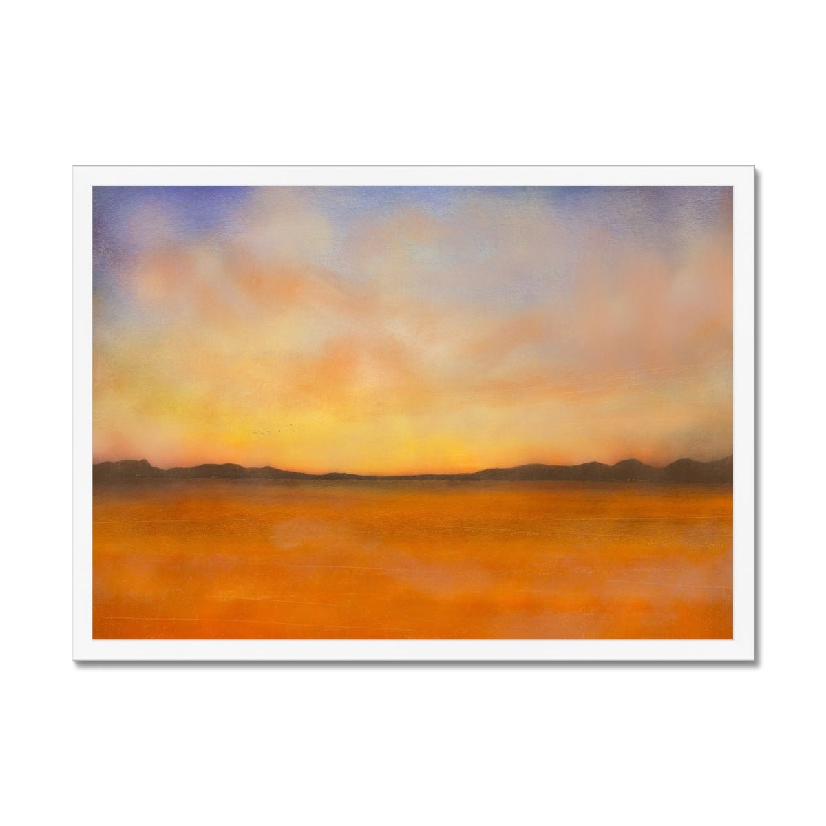 Islay Dawn Painting | Framed Prints From Scotland-Framed Prints-Hebridean Islands Art Gallery-A2 Landscape-White Frame-Paintings, Prints, Homeware, Art Gifts From Scotland By Scottish Artist Kevin Hunter