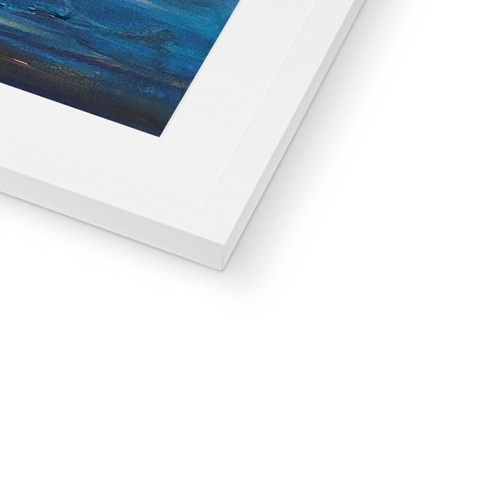 White matted frame with blue abstract Isle of Gigha print