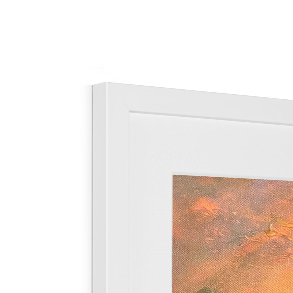 White framed abstract art print in orange yellow hues The Isle of Gigha