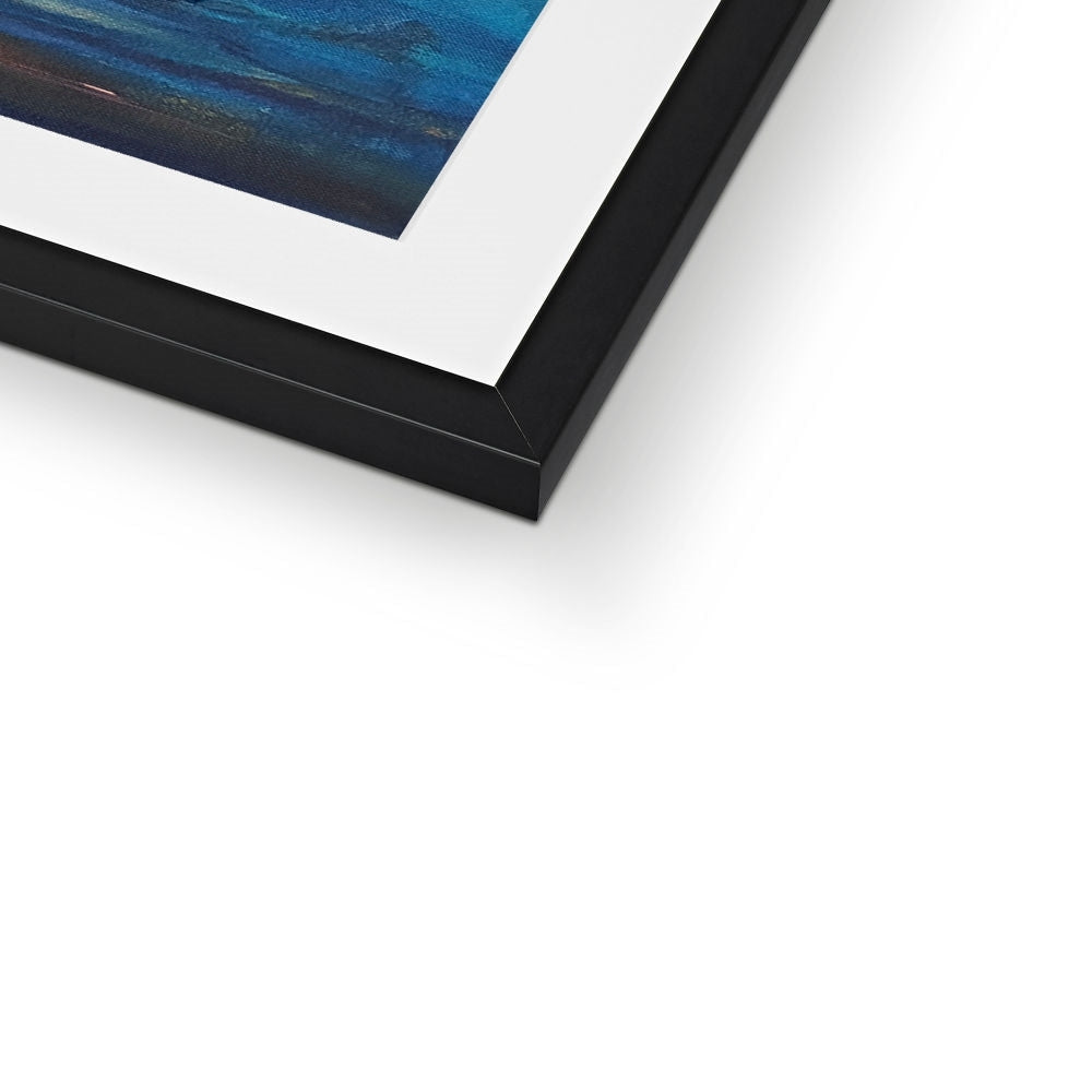 Black matte frame with white mat and abstract blue Isle of Gigha print