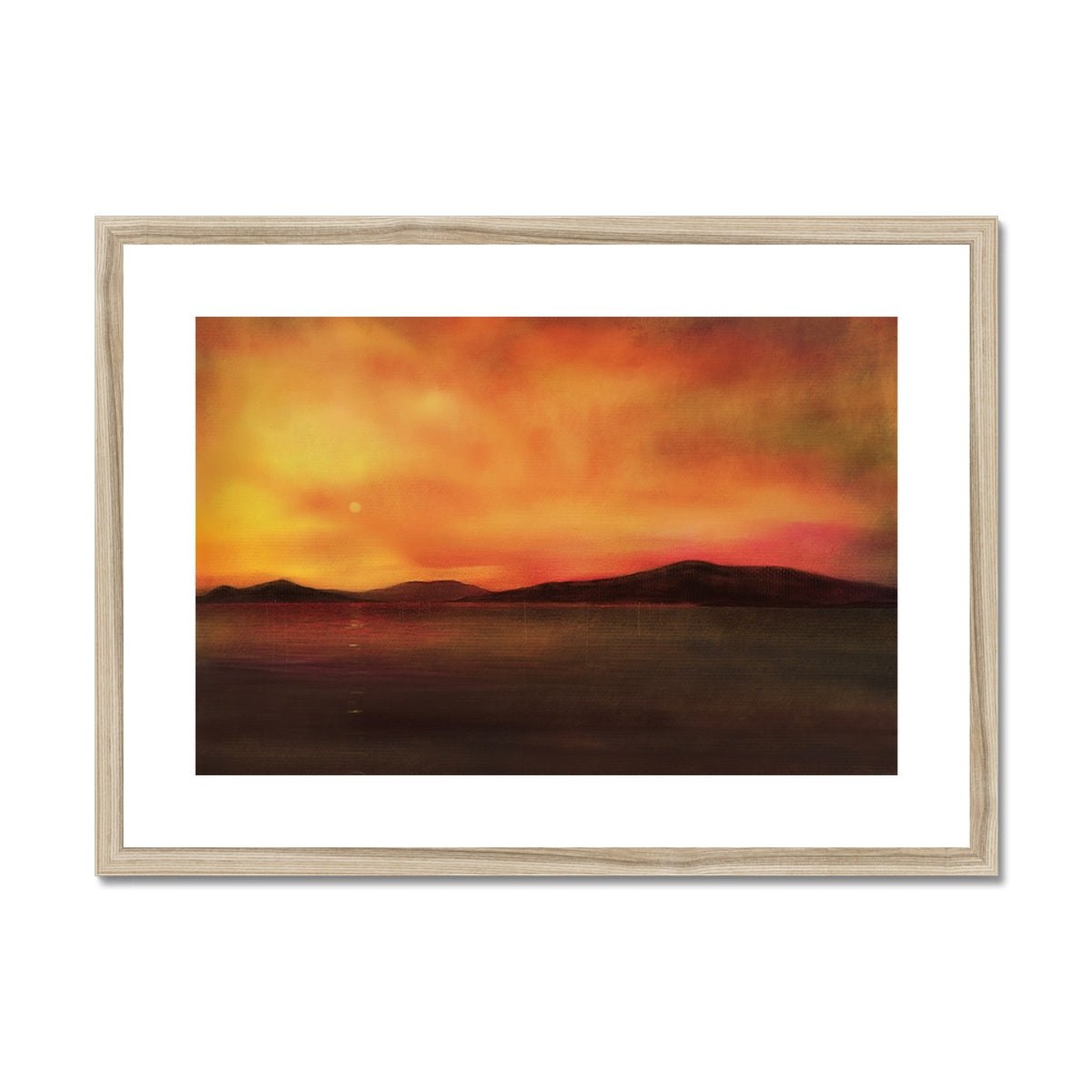 Isle Of Harris Sunset Painting | Framed & Mounted Prints From Scotland-Framed & Mounted Prints-Hebridean Islands Art Gallery-A2 Landscape-Natural Frame-Paintings, Prints, Homeware, Art Gifts From Scotland By Scottish Artist Kevin Hunter
