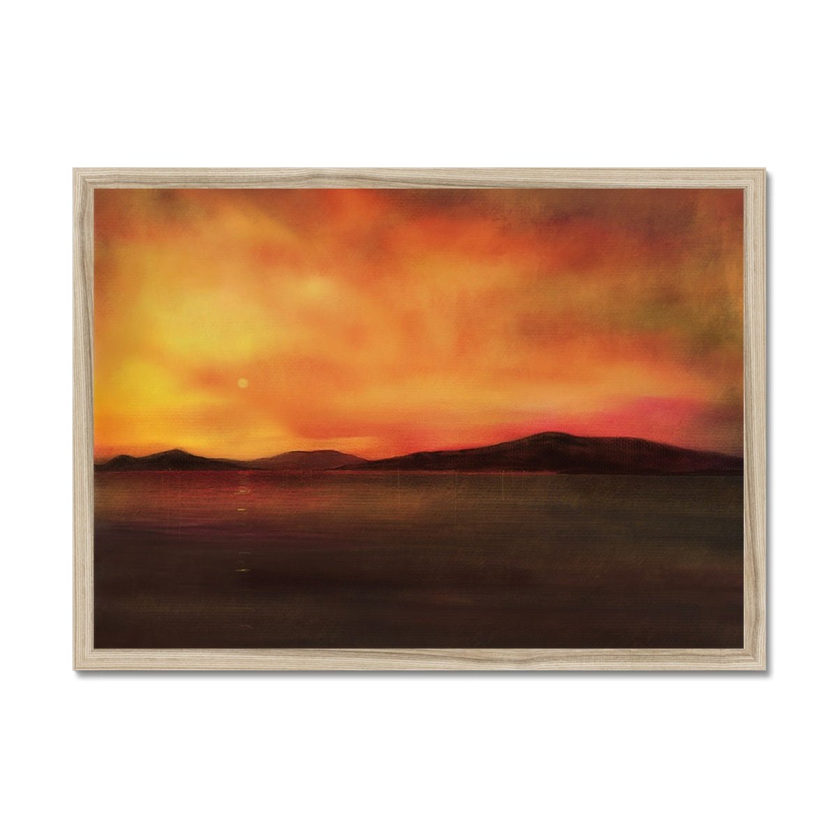 Isle Of Harris Sunset Painting | Framed Prints From Scotland-Framed Prints-Hebridean Islands Art Gallery-A2 Landscape-Natural Frame-Paintings, Prints, Homeware, Art Gifts From Scotland By Scottish Artist Kevin Hunter