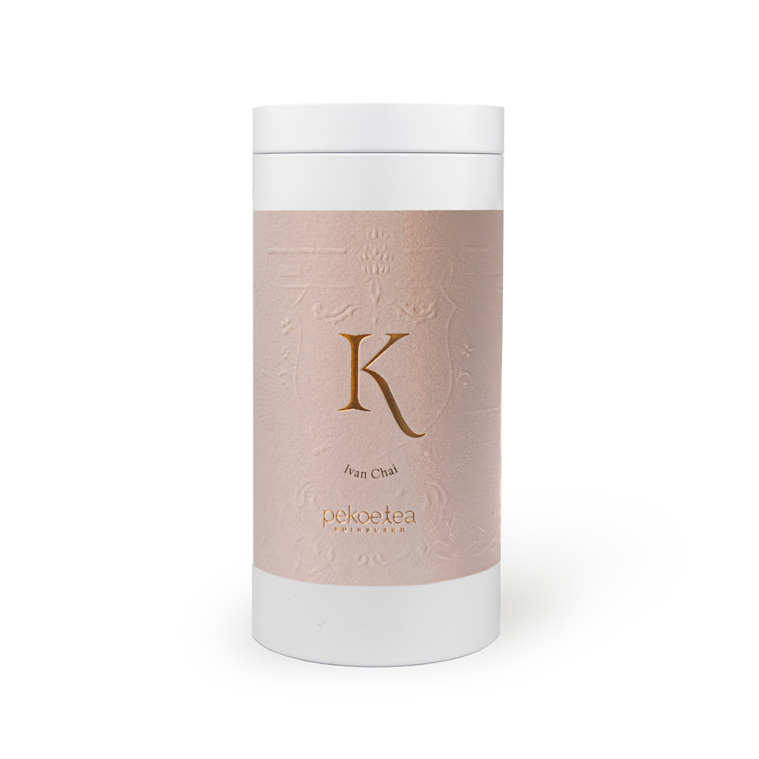 Sleek white cylindrical Ivan Chai infusion container by PekoeTea Edinburgh Scotland