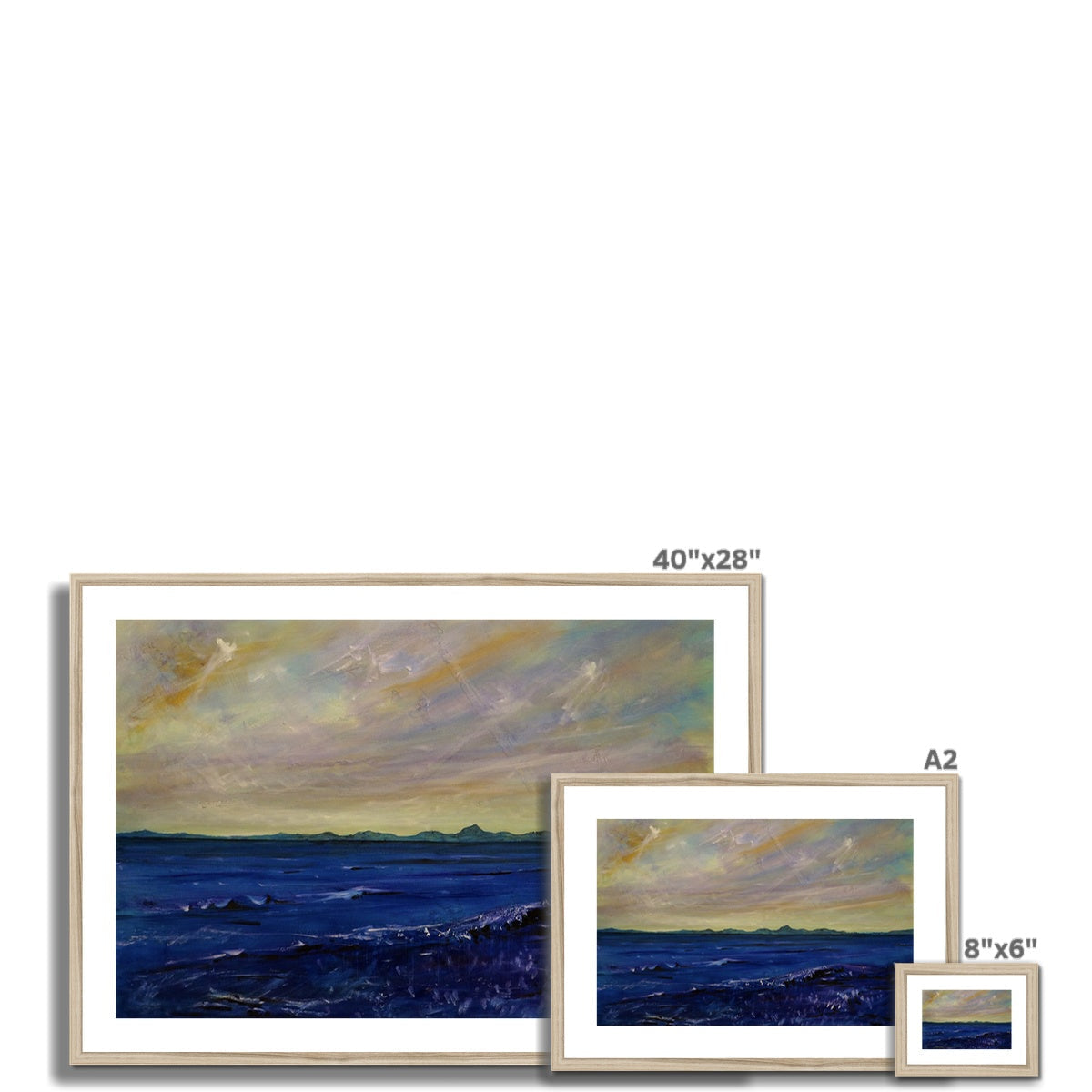 Jura 40x28 inch framed ocean sunset print with beige frame