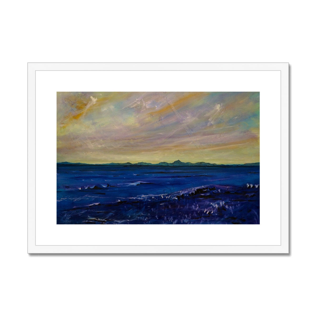 Jura Framed White Ocean View Print with Sunset Waves