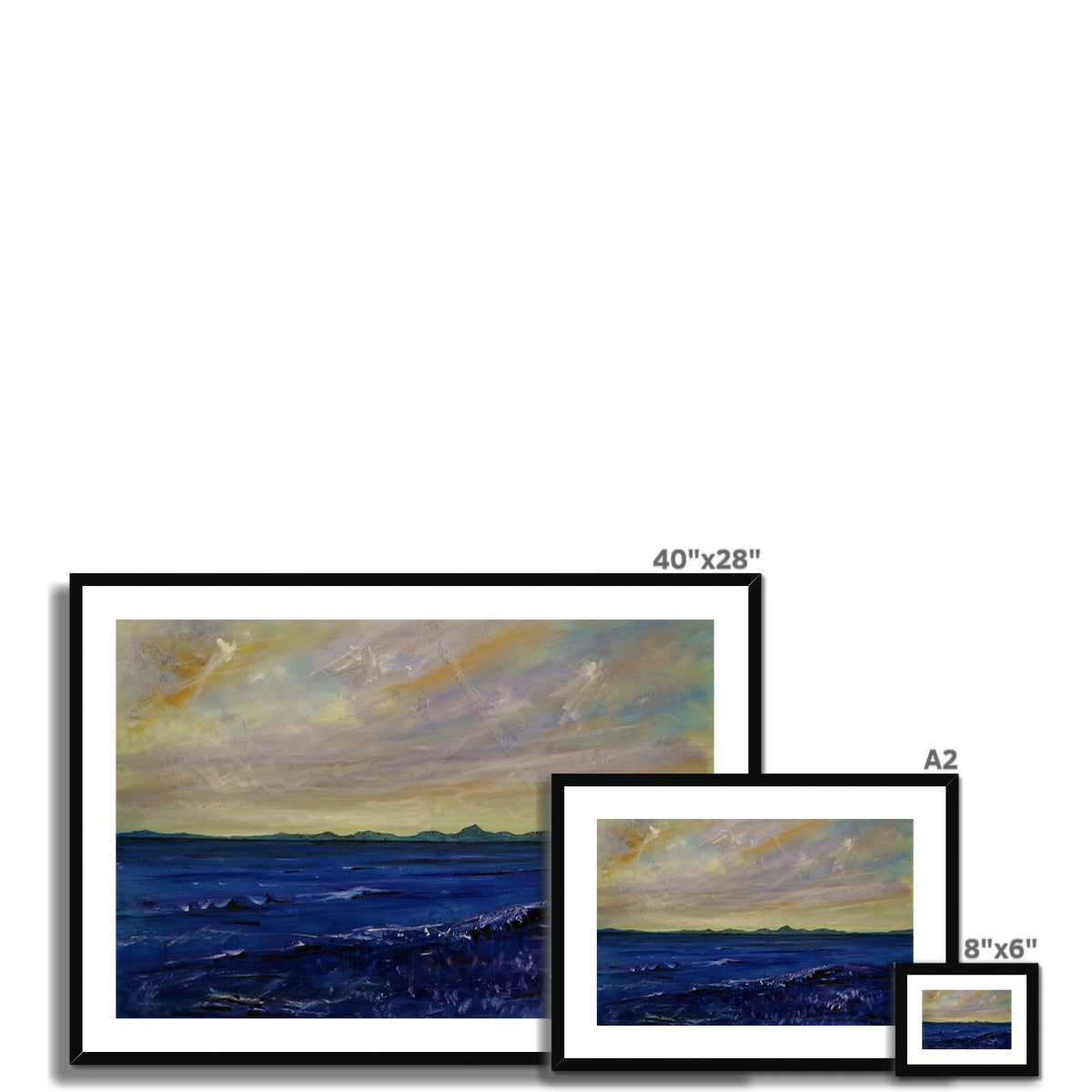 Jura 40x28 inch framed landscape print with black frame and white mat