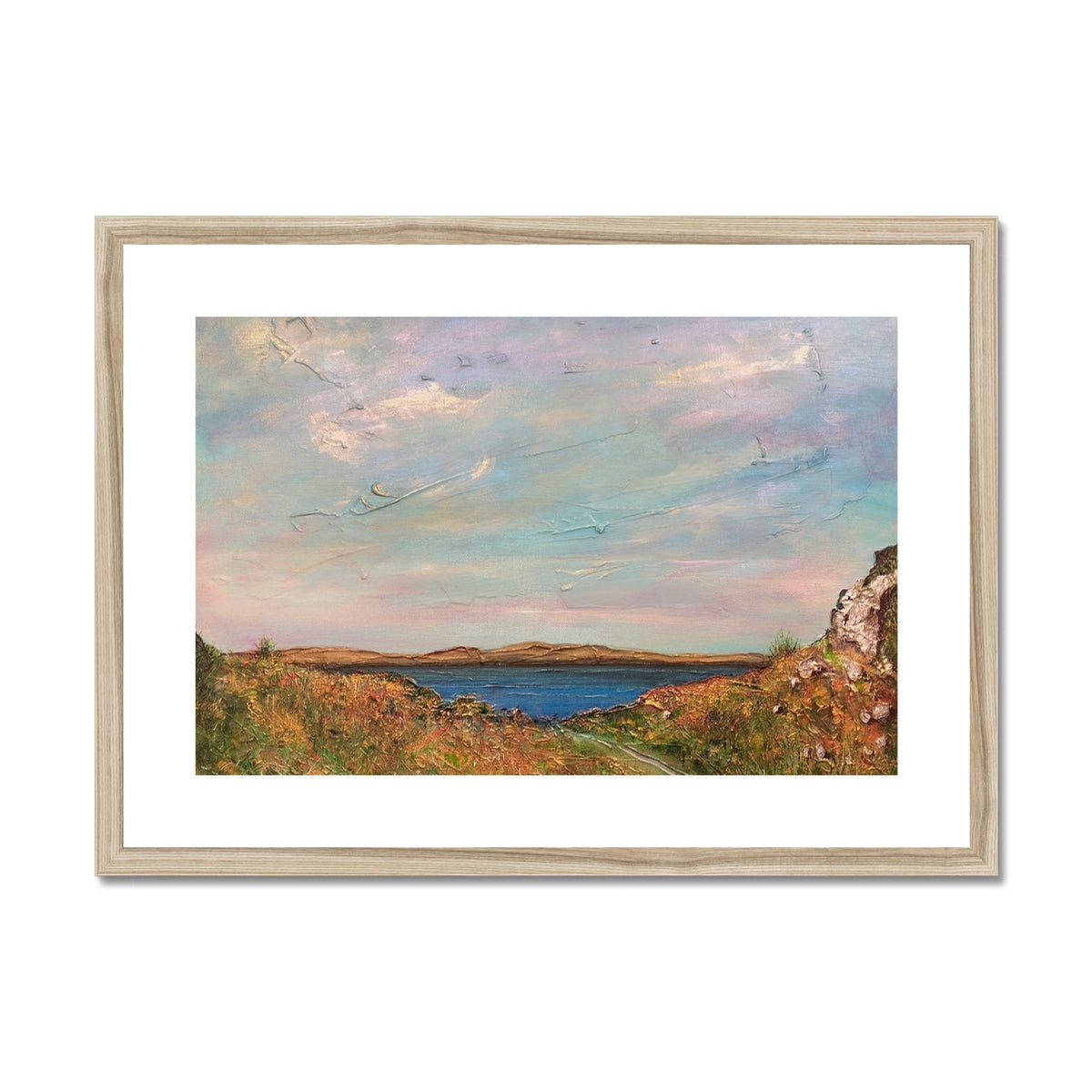 Jura from Crinan framed print with natural wood finish and white border