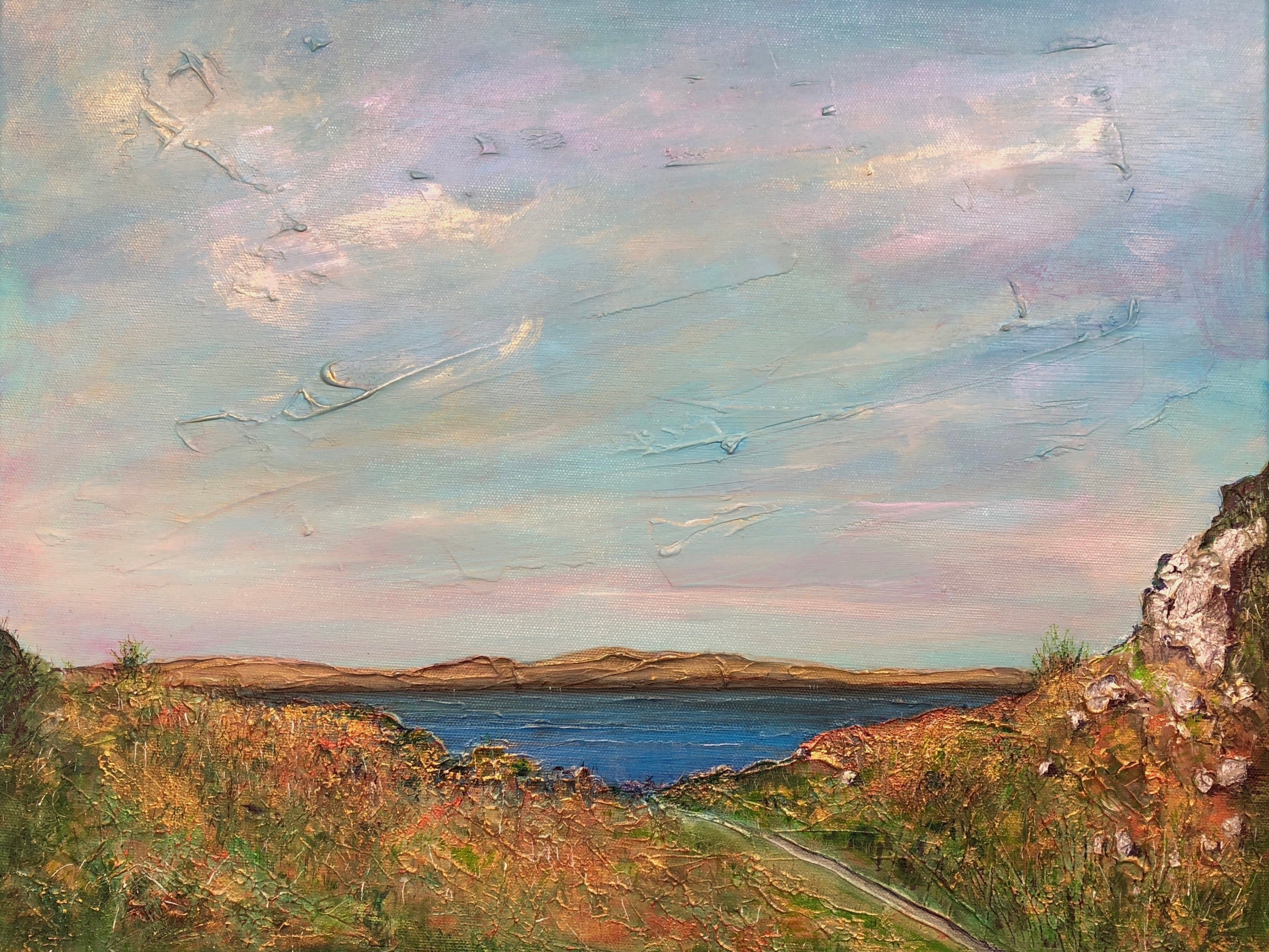 Impasto landscape painting Jura From Crinan Original Painting displayed on canvas