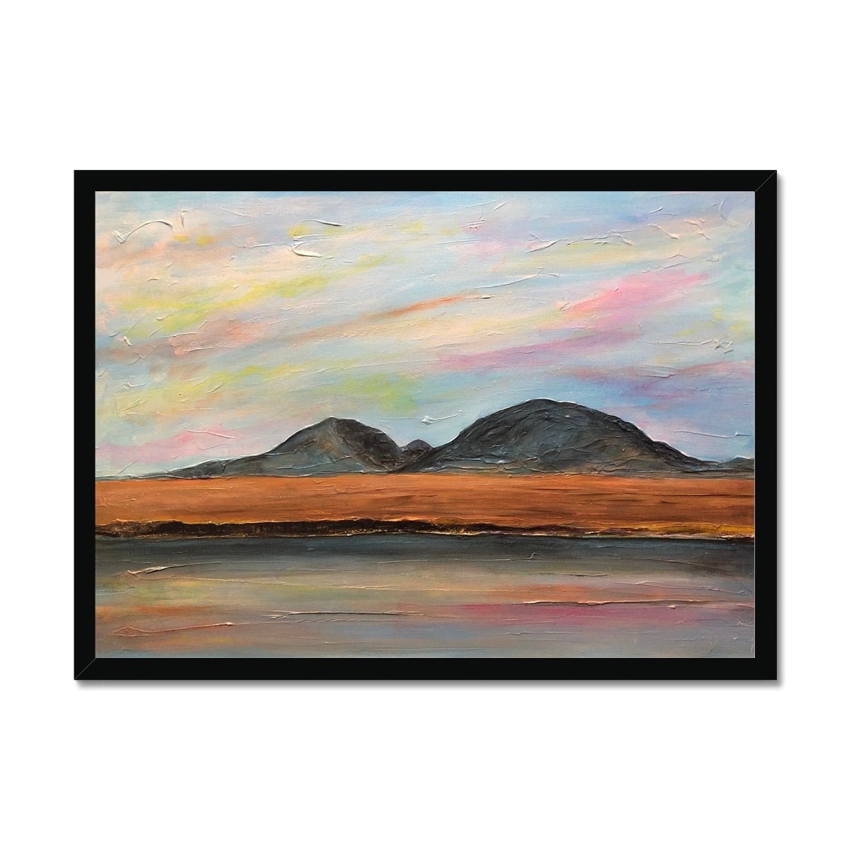 Jura Dawn Painting | Framed Prints From Scotland-Framed Prints-Hebridean Islands Art Gallery-A2 Landscape-Black Frame-Paintings, Prints, Homeware, Art Gifts From Scotland By Scottish Artist Kevin Hunter