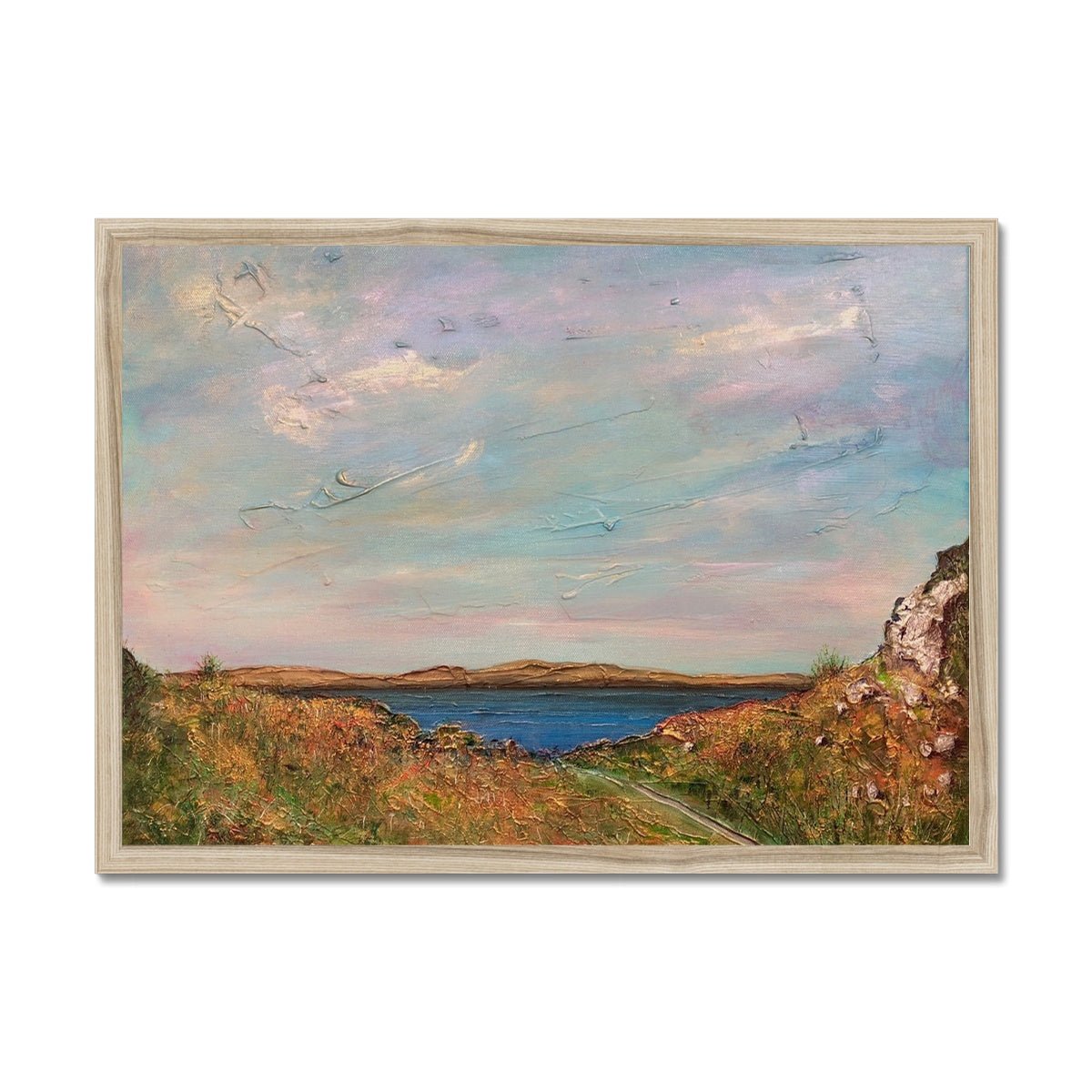 Jura From Crinan Painting | Framed Prints From Scotland-Framed Prints-Hebridean Islands Art Gallery-A2 Landscape-Natural Frame-Paintings, Prints, Homeware, Art Gifts From Scotland By Scottish Artist Kevin Hunter