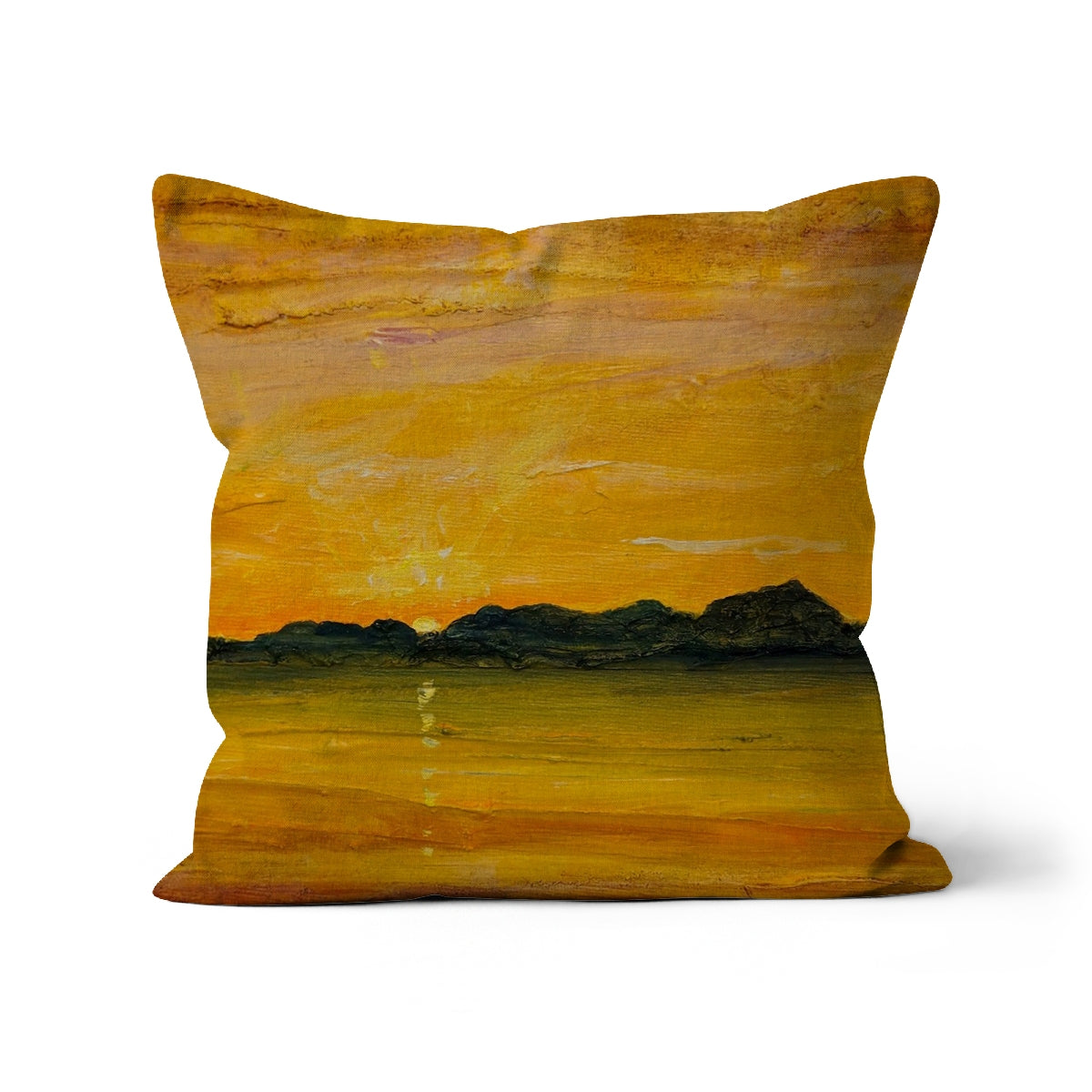 Jura Sunset Art Gifts Cushion-Cushions-Hebridean Islands Art Gallery-Linen-22"x22"-Paintings, Prints, Homeware, Art Gifts From Scotland By Scottish Artist Kevin Hunter