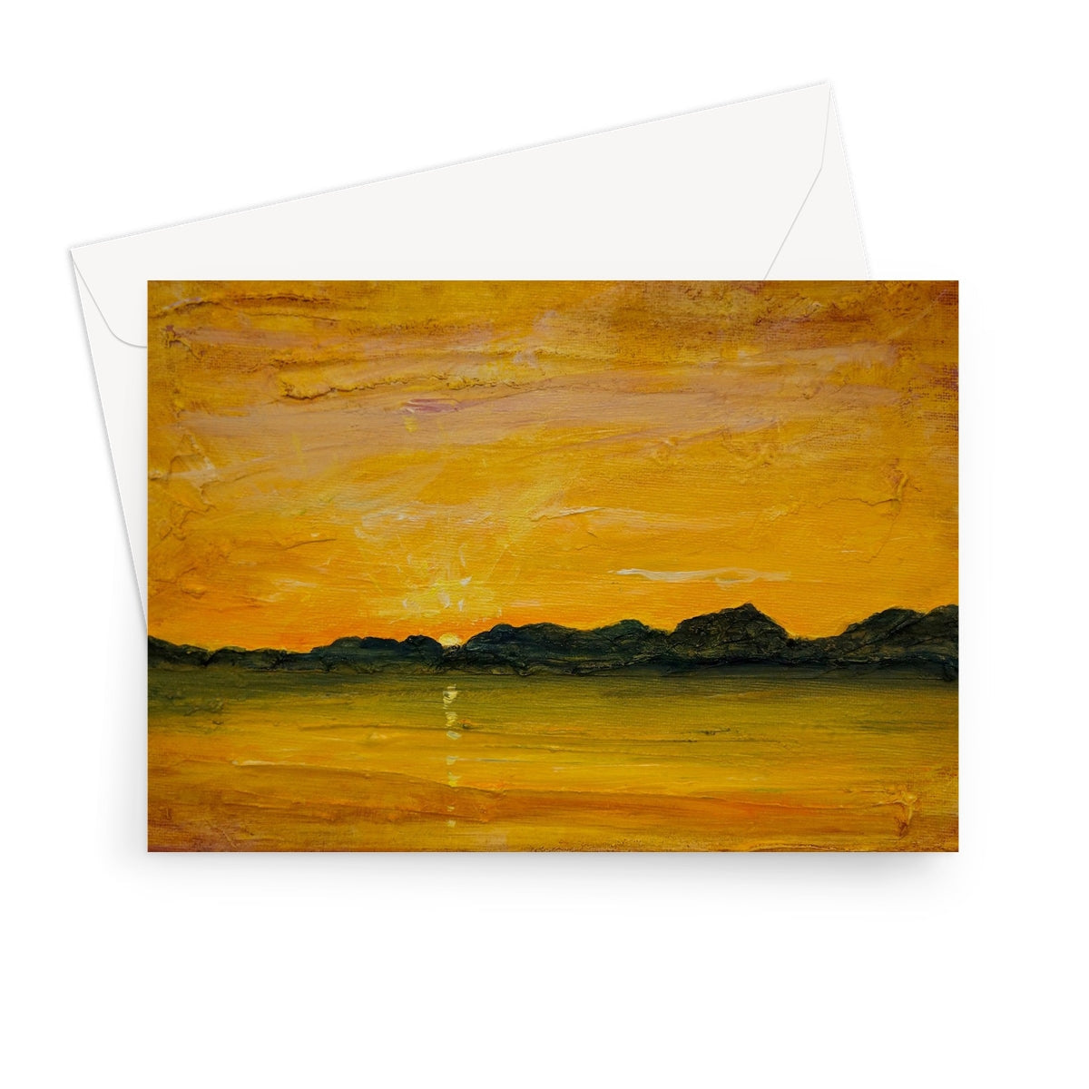 Jura Sunset greeting card with yellow green abstract landscape and envelope