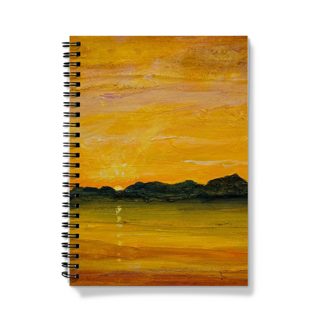 Jura Sunset Notebook with spiral binding and orange-yellow sunset cover