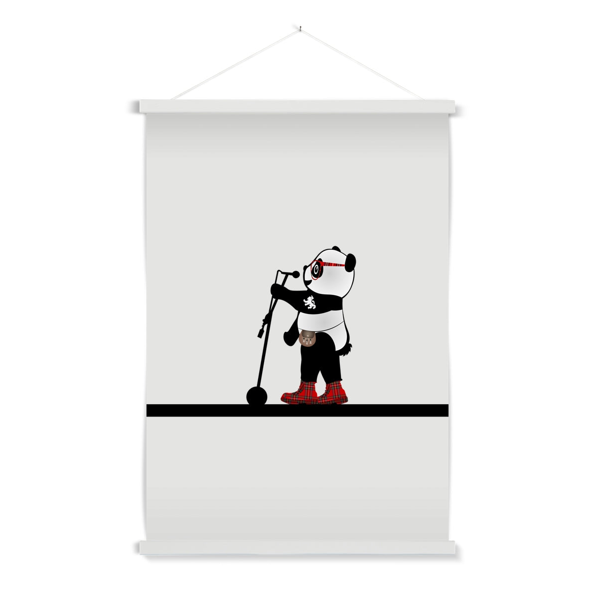 Karaoke | Panda Disco | Graphic Art Print with Hanger-Fine art-Flipmo | Scottish Graphic Artist-A1 Portrait-White Frame-Paintings, Prints, Homeware, Art Gifts From Scotland By Scottish Artist Kevin Hunter