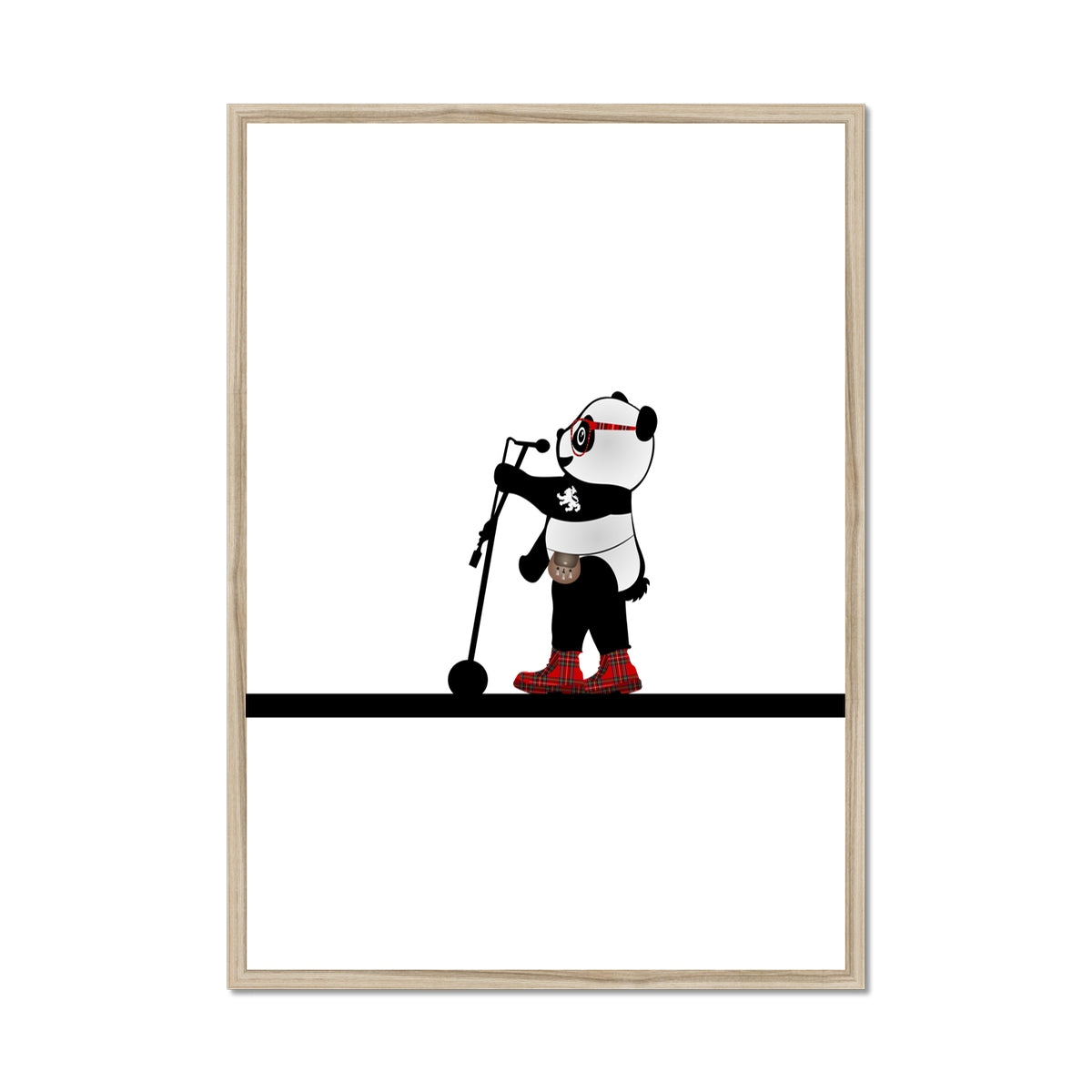 Karaoke | Panda Disco | Graphic Art | Framed Print-Framed Prints-Flipmo | Scottish Graphic Artist-A1 Portrait-Natural Frame-Paintings, Prints, Homeware, Art Gifts From Scotland By Scottish Artist Kevin Hunter