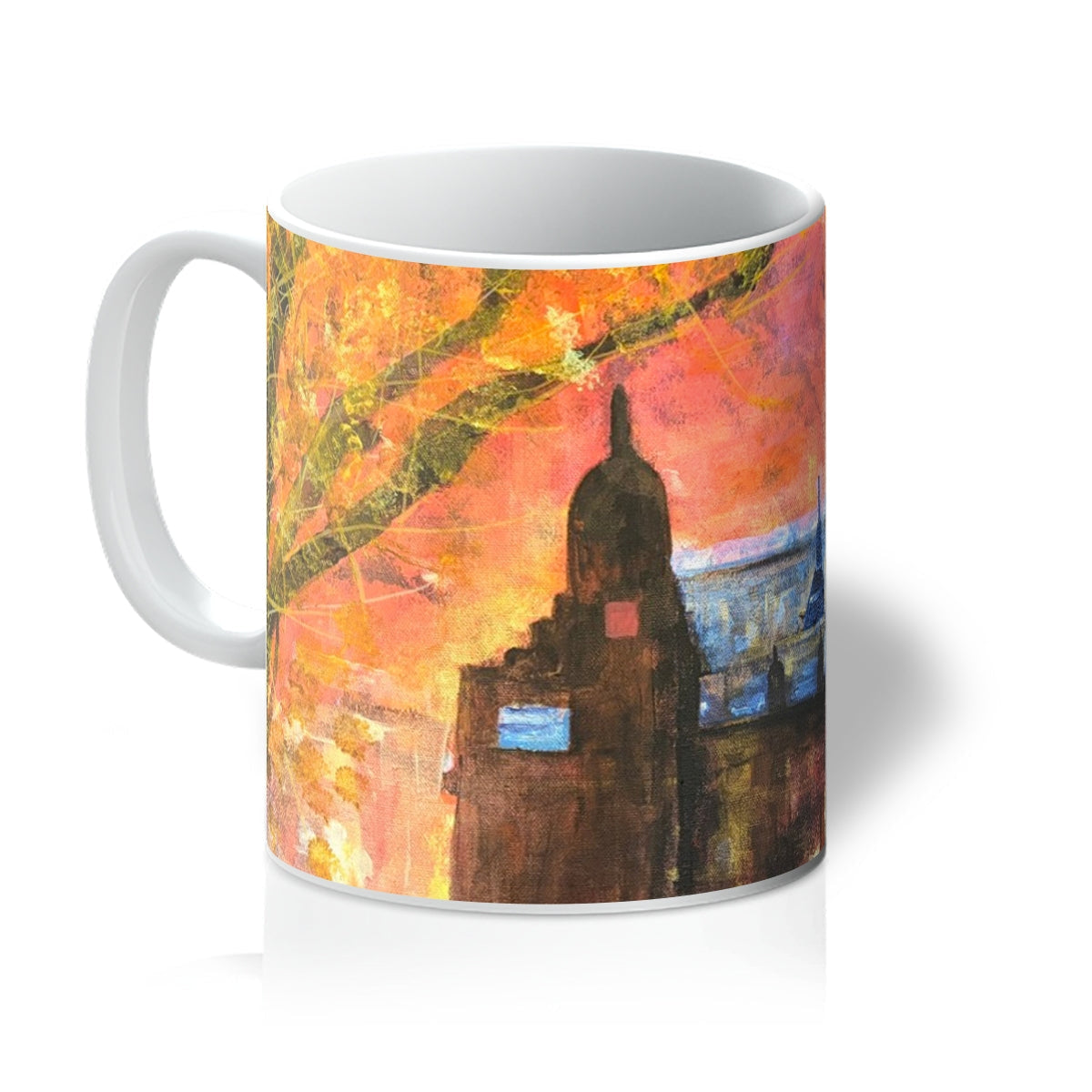 Kelvingrove Art Gallery Dusk Mug with building silhouette at sunset