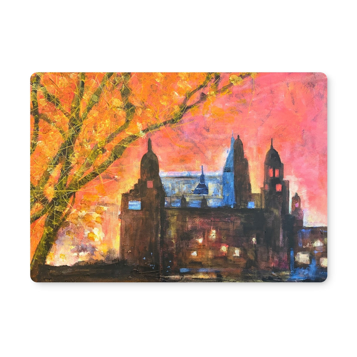 Kelvingrove Art Gallery Dusk Placemat: vibrant cityscape at dusk