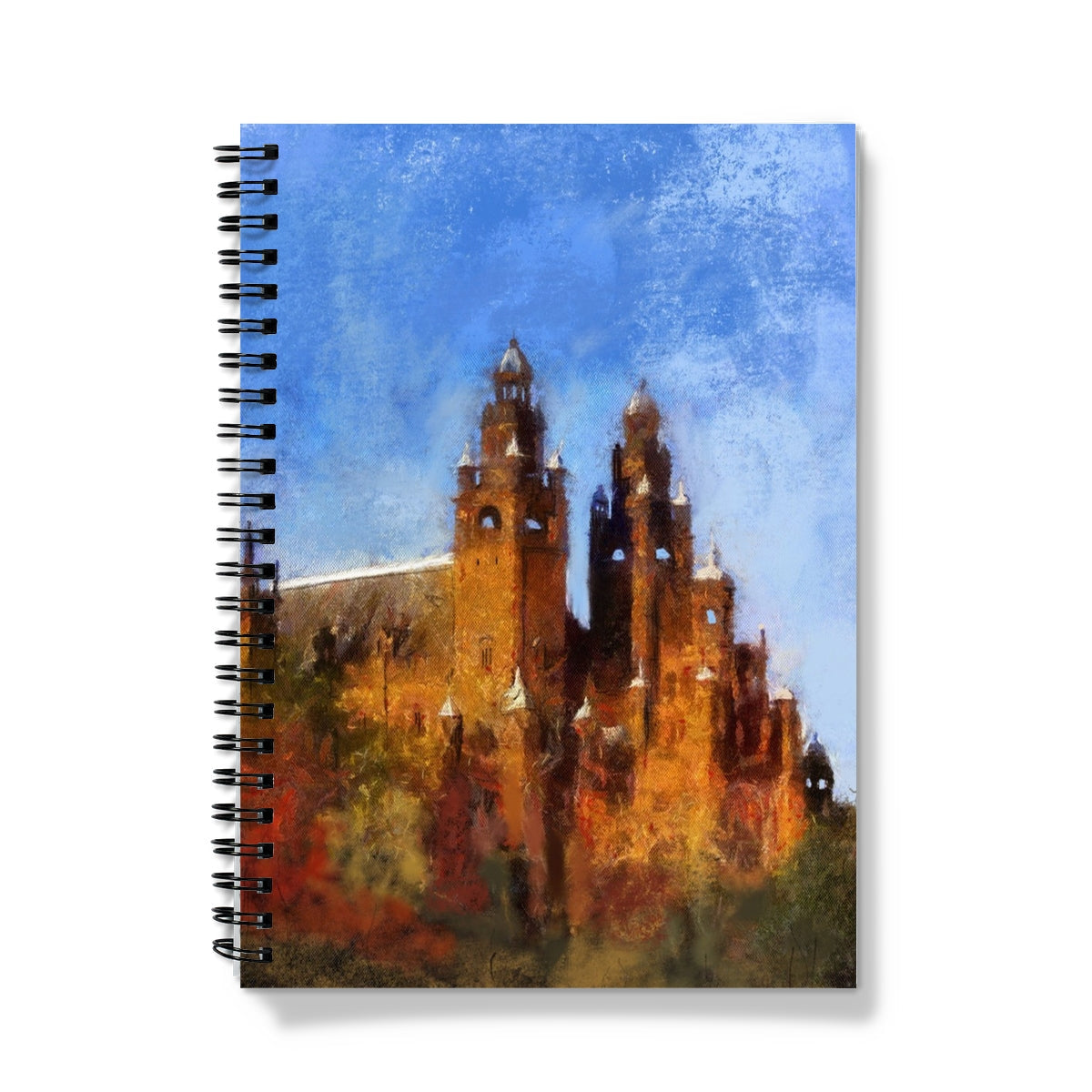 Kelvingrove Art Gallery notebook with orange brown cathedral illustration