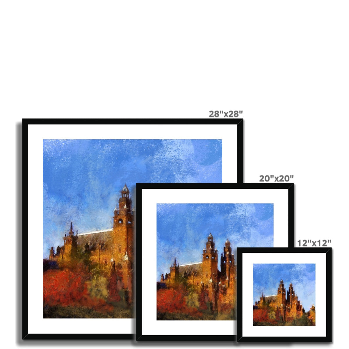 Kelvingrove Art Gallery black-framed cathedral print in 28x28, 20x20, 12x12 inches