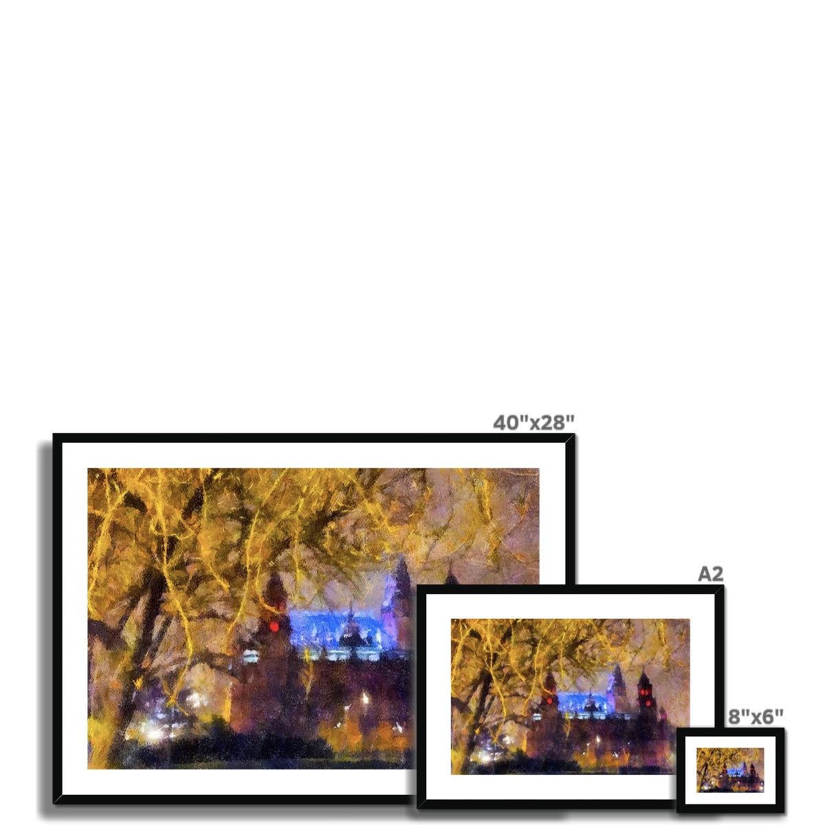 Kelvingrove Nights 40x28 framed cityscape print with golden trees