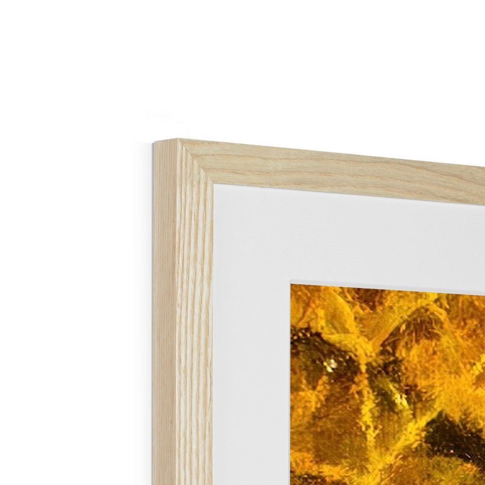 Kelvingrove Nights gold textured abstract art print in light wood frame