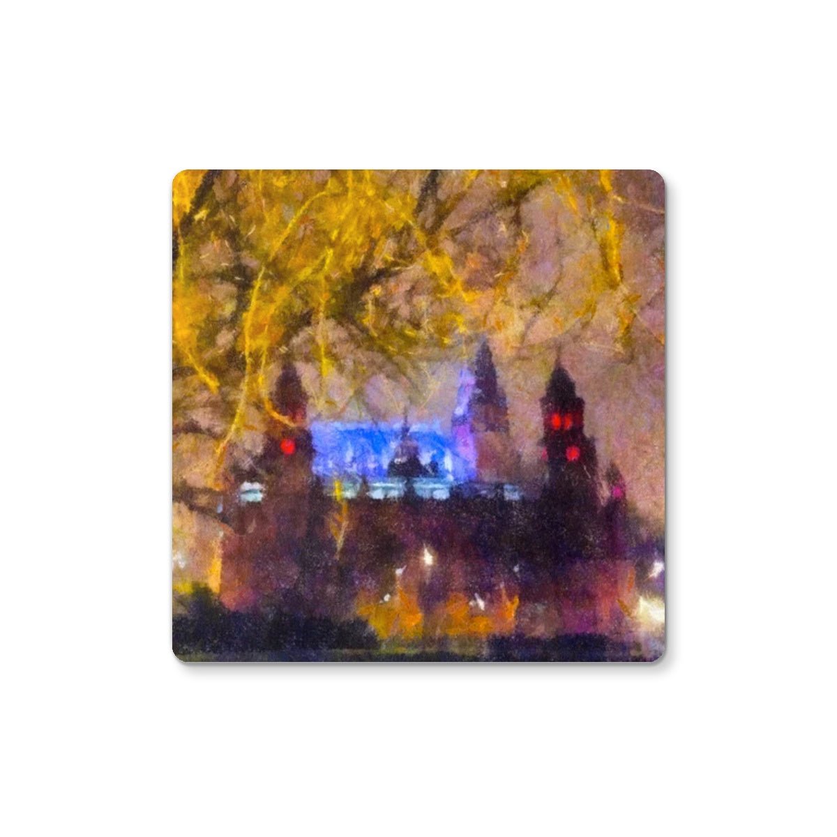 Kelvingrove Nights Glasgow Art Gifts Coaster-Coasters-Edinburgh & Glasgow Art Gallery-Single Coaster-Paintings, Prints, Homeware, Art Gifts From Scotland By Scottish Artist Kevin Hunter