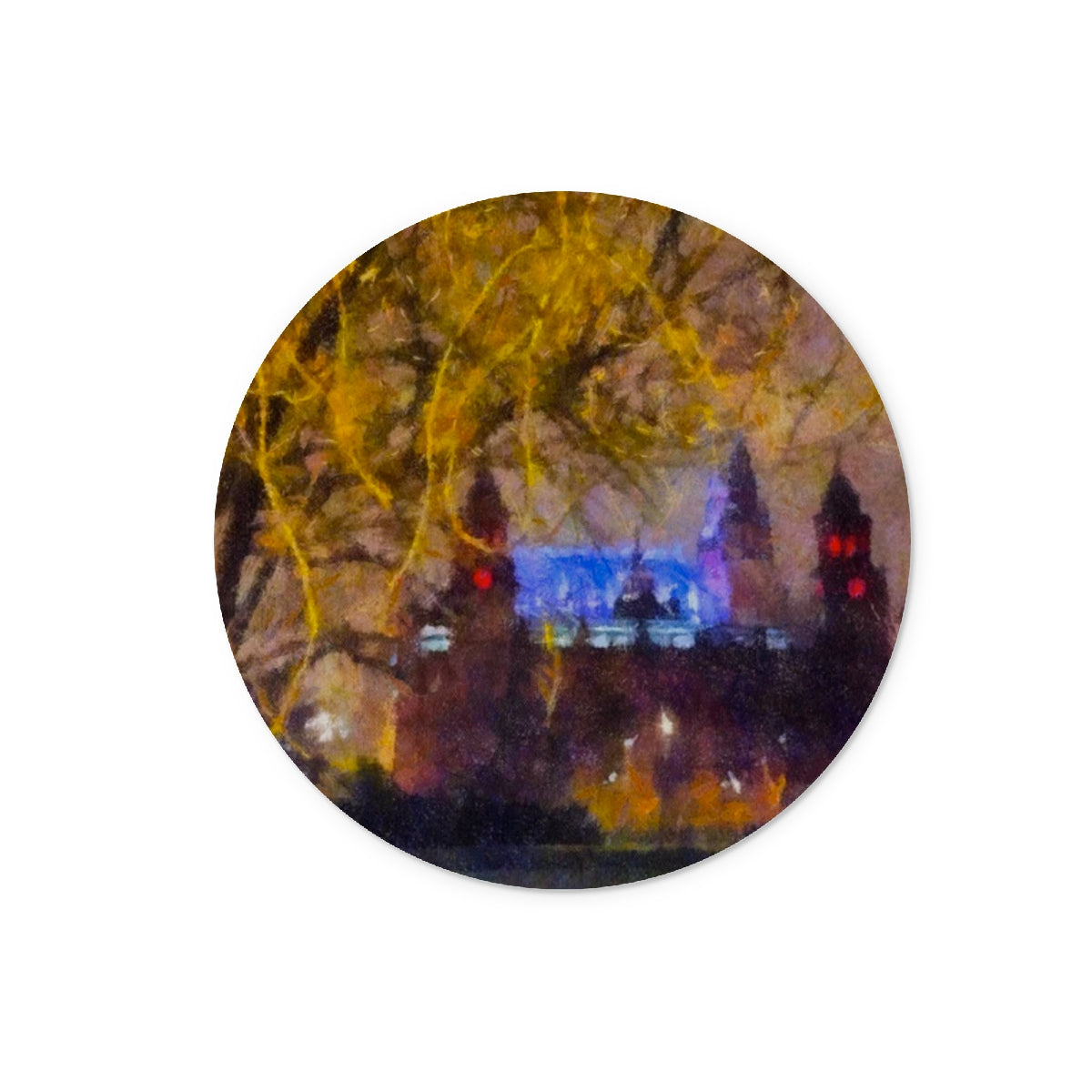 Kelvingrove Nights Glasgow Art Gifts Glass Chopping Board-Glass Chopping Boards-Edinburgh & Glasgow Art Gallery-12" Round-Paintings, Prints, Homeware, Art Gifts From Scotland By Scottish Artist Kevin Hunter