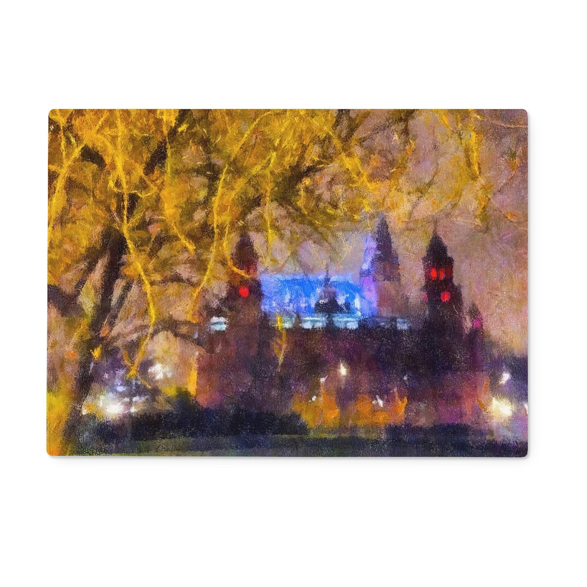 Gold Willow Tree Branch Coaster Set with Kelvingrove Nights Cityscape Design