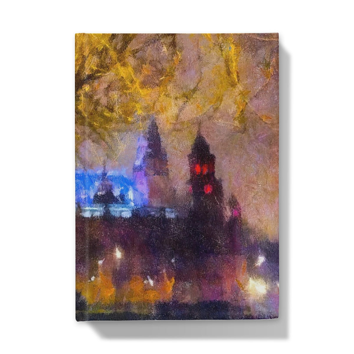 Impressionistic cityscape canvas print on Kelvingrove Nights Hardback Journal cover